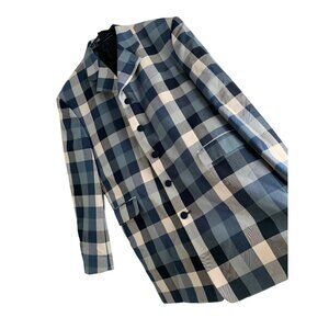 Mens Falcone Blue Check 5 Button Ventless Blazer Coat Size 42R EUC Lined 7145